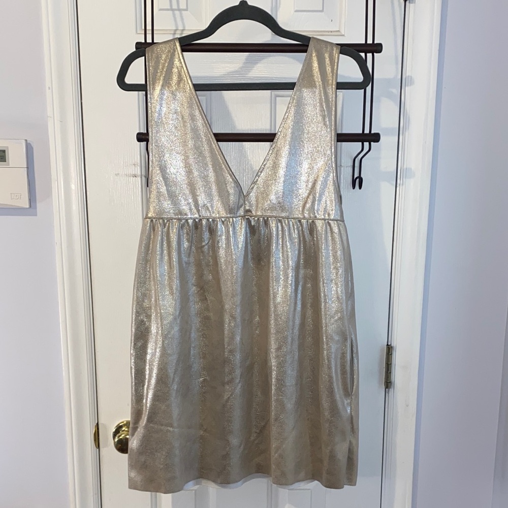 Zara metallic babydoll dress, has pockets, sz. S, NWOT